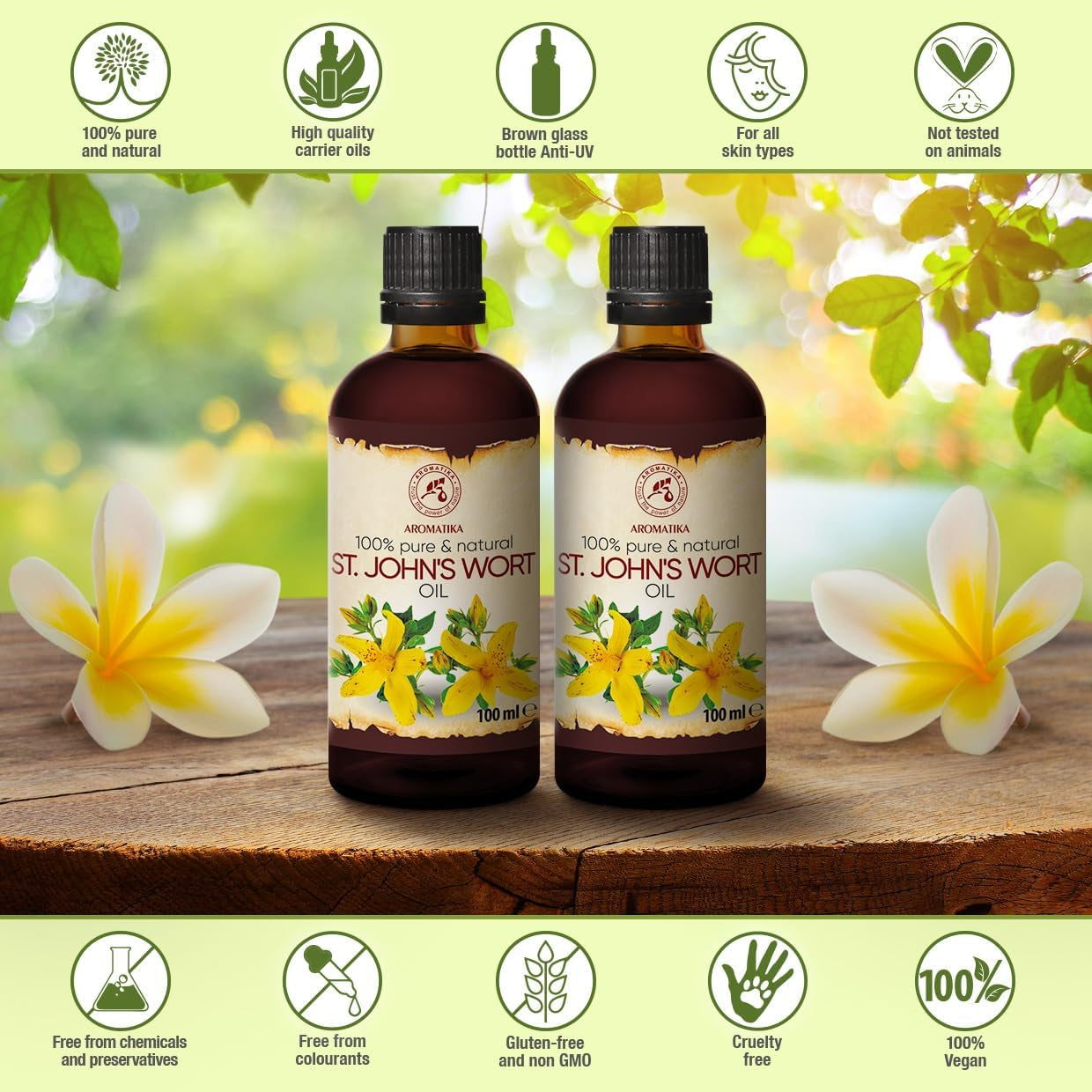 Hierba De San Juan 2X100Ml - 200Ml - Hypericum Perforatum - 100% Puro Aceite De Hipérico - Aceite De Hierba De San Juan Para Cuidado Intensivo Cuerpo - Cabello - Piel - Masajes