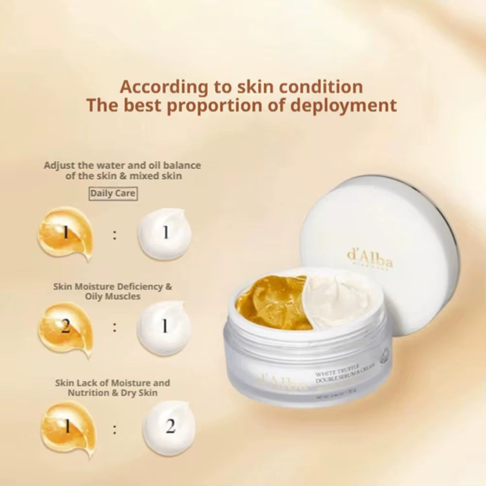 D'Alba Dual Cream White Truffle and Vitamin E Hydrates Moisturizes Soothes Sensitive and Dry Skin, and Improves Skin Elasticity