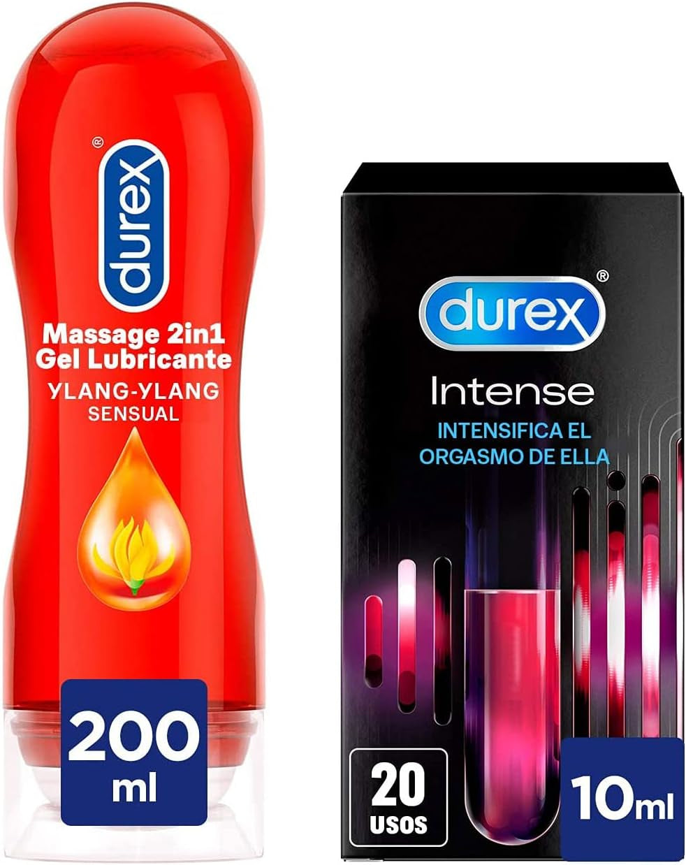 Durex Pack Gel Lubricante Massage Sensual 200Ml + Gel Intense Orgasmic 10 Ml, Pack Ahorro