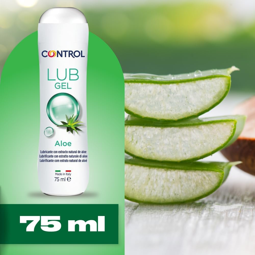 Control Lub Aloe - Gel Lubricante Con Extracto Natural De Aloe Y Aroma a Jazmín - 75 Mililitros - Base Acuosa - Hipoalergénico - Sin Azúcar - No Mancha - Transparente