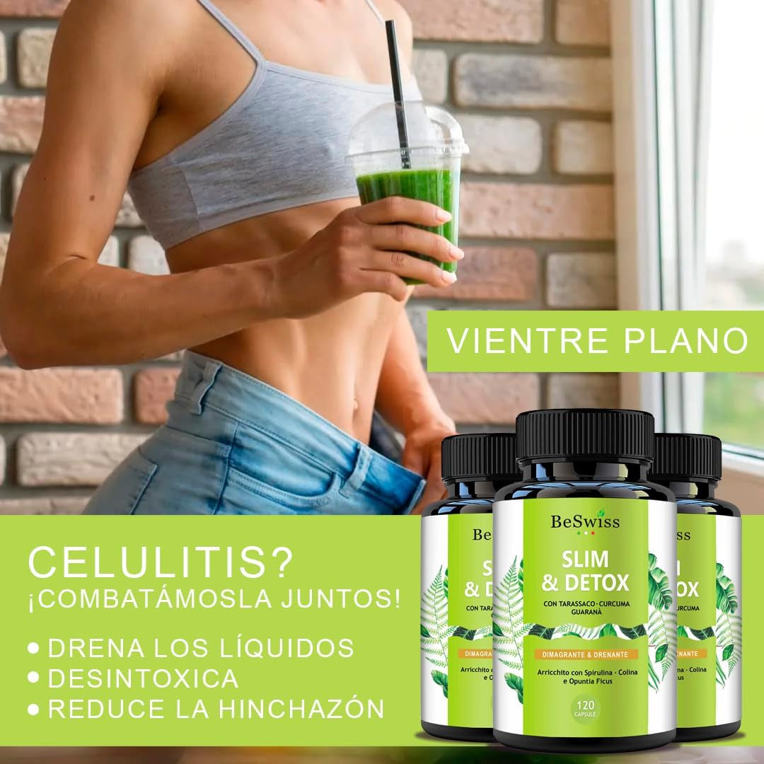 Slim Detox Adelgazante Potente - Anticelulítico Reductor, Drenante Diurético Para Vientre Plano Mujer Y Hombre. Pastillas Para Pérdida De Peso Y Retención De Líquidos. Adelgazar Rápido - Quemagrasas.