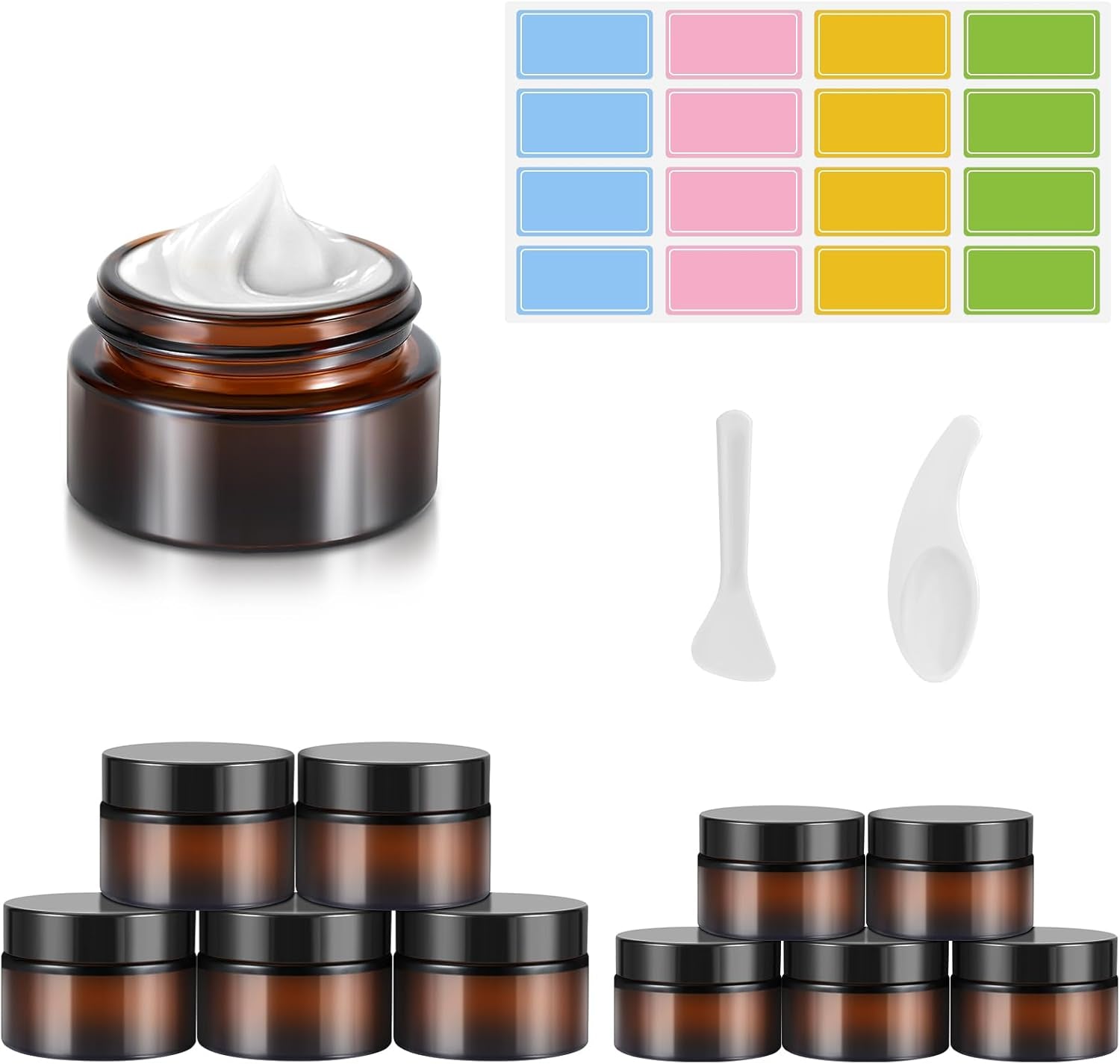 10 Tarros Vacíos De Cristal Ámbar, Tarros De Crema De 20 Ml/30 Ml, Frasco De Cristal Marrón, Con Adhesivo, Portátil, Rellenable, Color Marrón, Dispensador Para Loción, Crema, Cosméticos