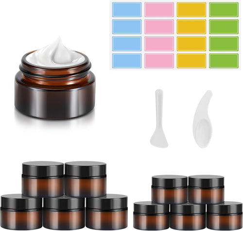 10 Tarros Vacíos De Cristal Ámbar, Tarros De Crema De 20 Ml/30 Ml, Frasco De Cristal Marrón, Con Adhesivo, Portátil, Rellenable, Color Marrón, Dispensador Para Loción, Crema, Cosméticos