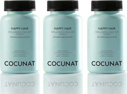 COCUNAT - Happy Hair Pack 3 Meses - Vitaminas Para Favorecer Crecimiento Del Cabello - Fortalece, Estimula El Crecimiento Y Previene La Caída - Cabello Fuerte Y Denso - Biotina 5.000 Mcg - 180 Uds