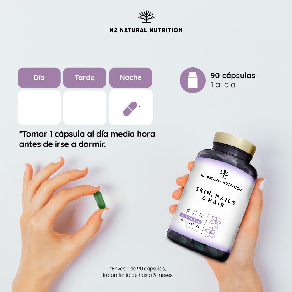 Biotina Zinc Selenio Hierro. Vitaminas Para El Cabello. Crece Pelo, Uñas Y Crece Barba. Cuidado De La Piel. Anticaida Cabello Hombre Y Mujer. Alta Concentración. 90 Cápsulas N2 Natural Nutrition