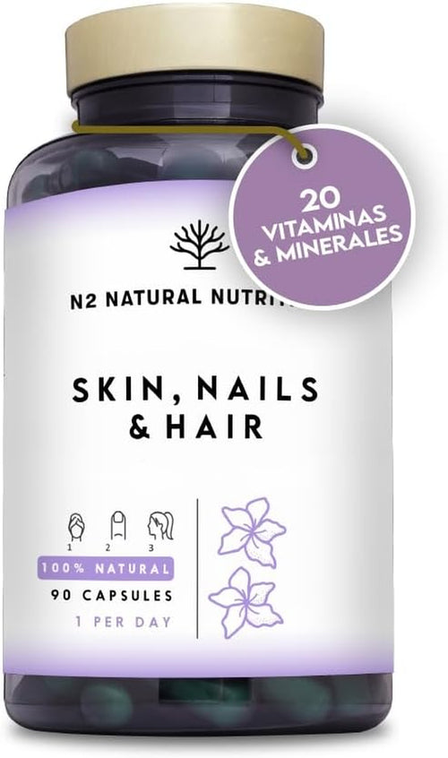 Biotina Zinc Selenio Hierro. Vitaminas Para El Cabello. Crece Pelo, Uñas Y Crece Barba. Cuidado De La Piel. Anticaida Cabello Hombre Y Mujer. Alta Concentración. 90 Cápsulas N2 Natural Nutrition