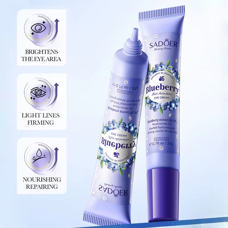 SADOER Blueberry Hyaluronic Acid Eye Cream anti Dark Circles Eyes Bags Remover Firming Moisturizing Eye Creams Beauty Eyes Care