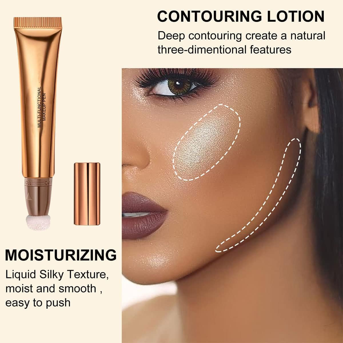 Líquido Contorno De Pared De Belleza, Pared De Belleza Líquida, Iluminador De Belleza, Contorno De Belleza, Varita, Iluminador De Contorno De Colorete, Barra Mágica Para Contorno De Crema, Con Cojín,