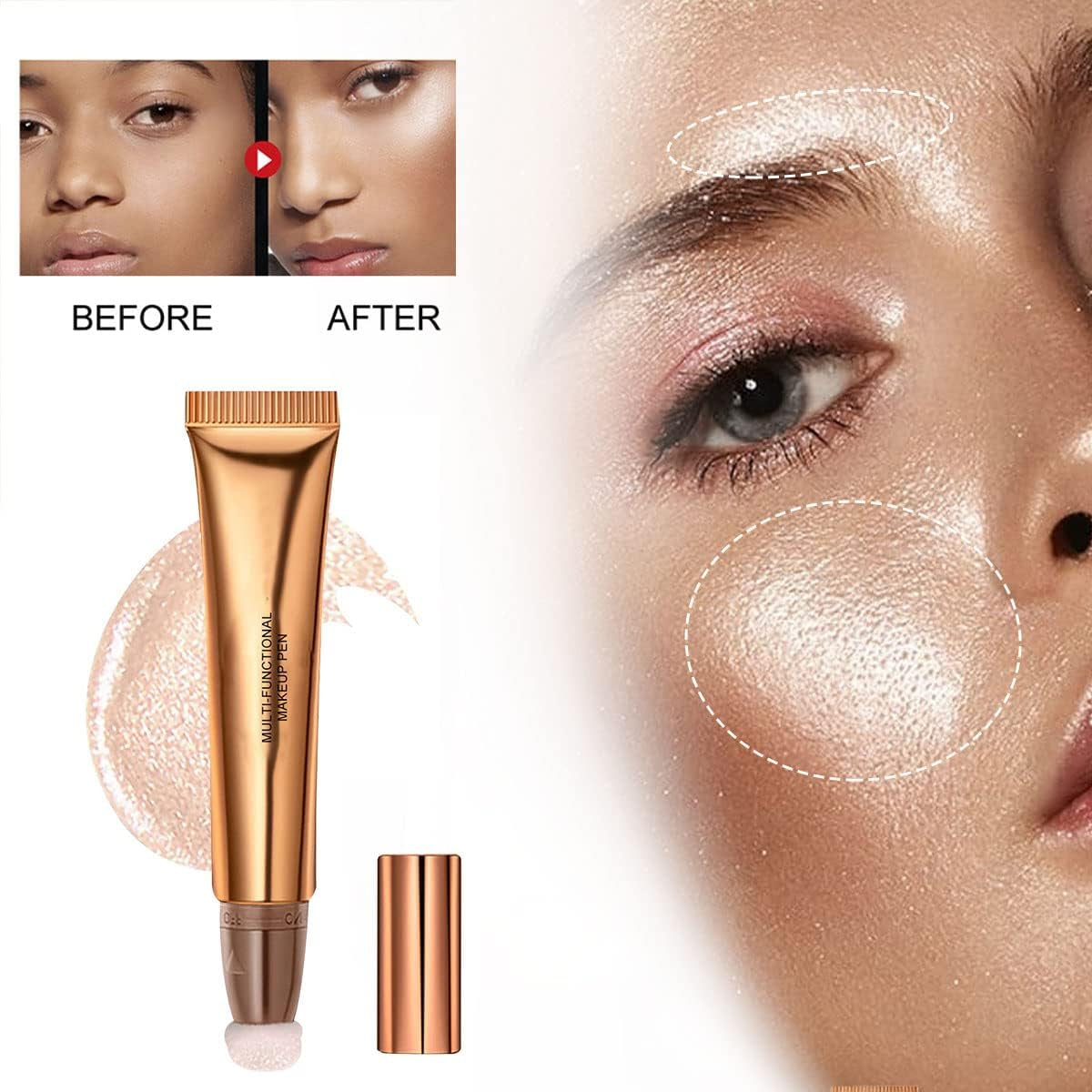 Líquido Contorno De Pared De Belleza, Pared De Belleza Líquida, Iluminador De Belleza, Contorno De Belleza, Varita, Iluminador De Contorno De Colorete, Barra Mágica Para Contorno De Crema, Con Cojín,