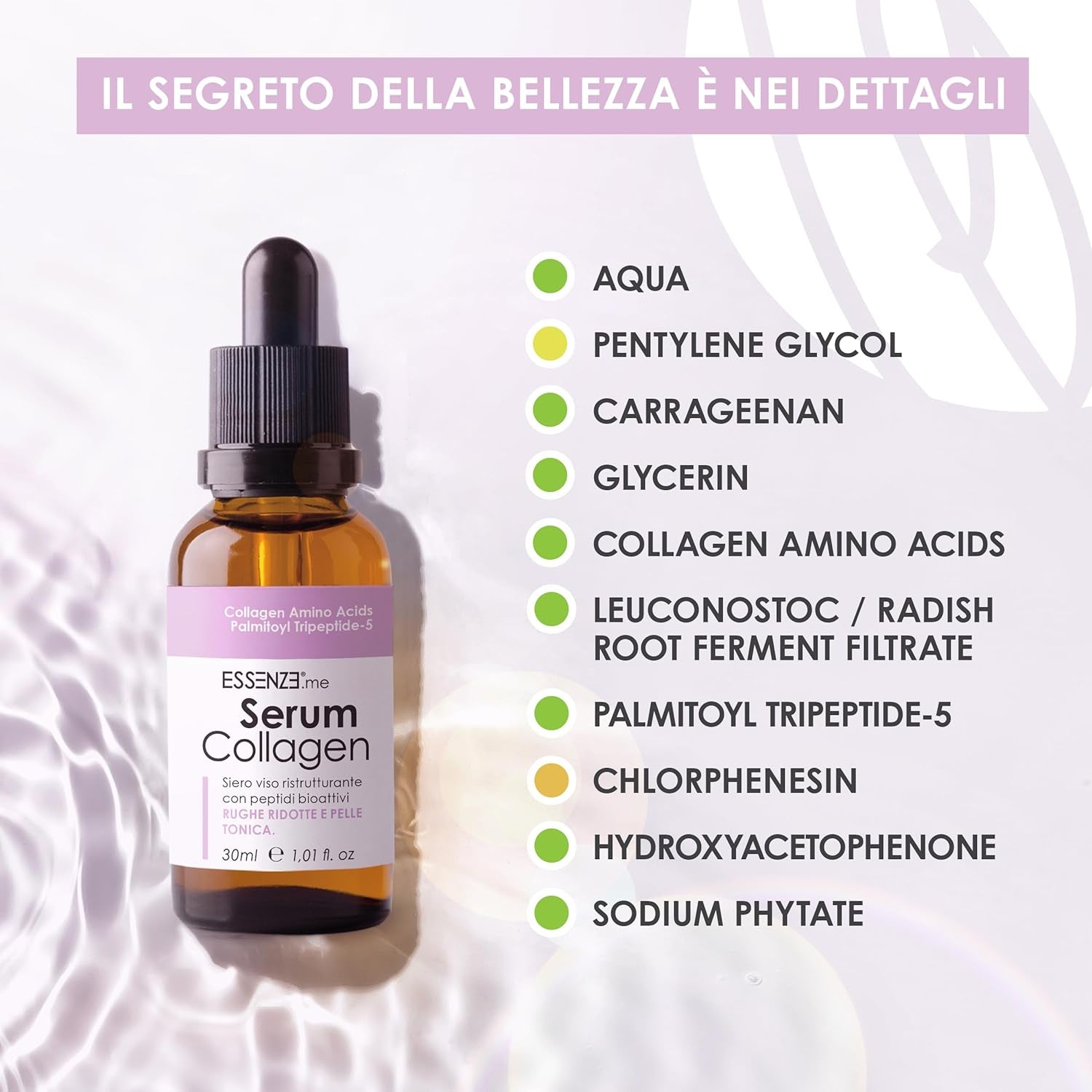 Essenze - Sérum Facial Con Colágeno Hidrolizado Y Péptidos Bioactivos - Antiedad Hidratante, Reafirmante, Antiarrugas - Adecuado Para Todo Tipo De Piel - 30Ml