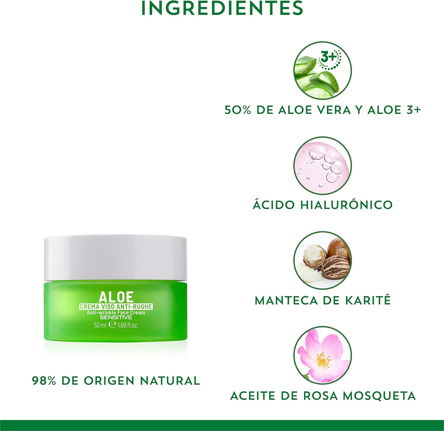 Crema Facial Antiarrugas a Base De Aloe Vera Y Aloe 3+ 