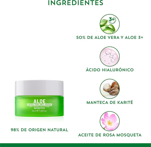 Crema Facial Antiarrugas a Base De Aloe Vera Y Aloe 3+ 