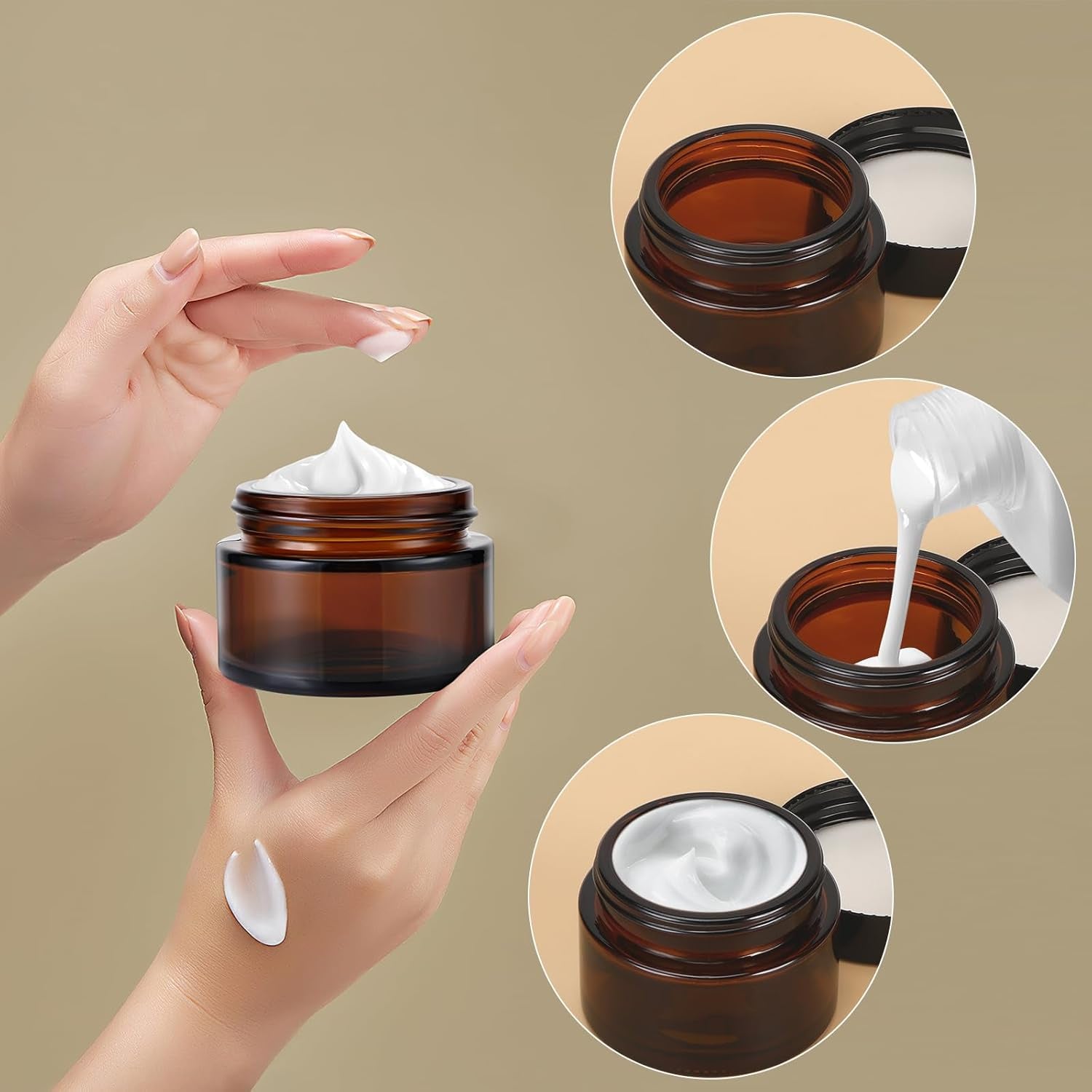 10 Tarros Vacíos De Cristal Ámbar, Tarros De Crema De 20 Ml/30 Ml, Frasco De Cristal Marrón, Con Adhesivo, Portátil, Rellenable, Color Marrón, Dispensador Para Loción, Crema, Cosméticos