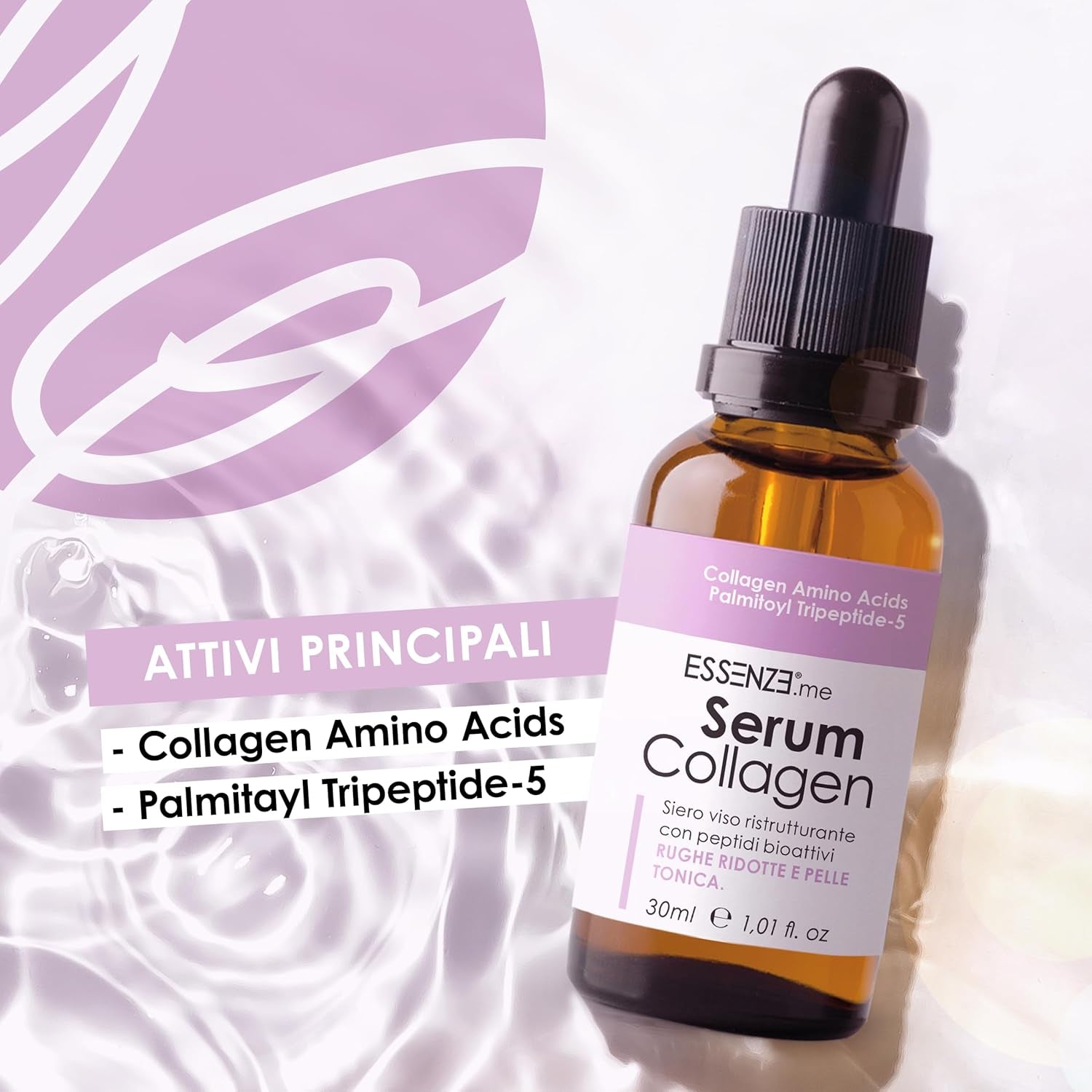 Essenze - Sérum Facial Con Colágeno Hidrolizado Y Péptidos Bioactivos - Antiedad Hidratante, Reafirmante, Antiarrugas - Adecuado Para Todo Tipo De Piel - 30Ml