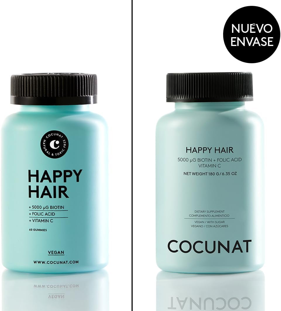 COCUNAT - Happy Hair Pack 3 Meses - Vitaminas Para Favorecer Crecimiento Del Cabello - Fortalece, Estimula El Crecimiento Y Previene La Caída - Cabello Fuerte Y Denso - Biotina 5.000 Mcg - 180 Uds