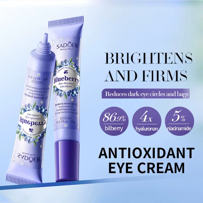 SADOER Blueberry Hyaluronic Acid Eye Cream anti Dark Circles Eyes Bags Remover Firming Moisturizing Eye Creams Beauty Eyes Care