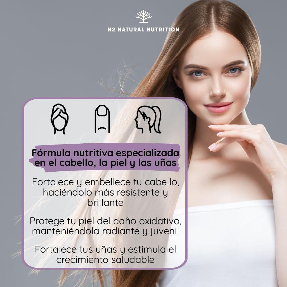 Biotina Zinc Selenio Hierro. Vitaminas Para El Cabello. Crece Pelo, Uñas Y Crece Barba. Cuidado De La Piel. Anticaida Cabello Hombre Y Mujer. Alta Concentración. 90 Cápsulas N2 Natural Nutrition