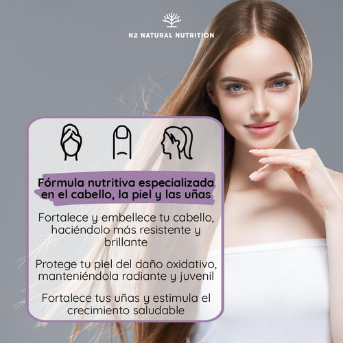 Biotina Zinc Selenio Hierro. Vitaminas Para El Cabello. Crece Pelo, Uñas Y Crece Barba. Cuidado De La Piel. Anticaida Cabello Hombre Y Mujer. Alta Concentración. 90 Cápsulas N2 Natural Nutrition